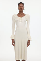 Darja Romantic Flowy Long Sleeve Lace Knit Midi Dress