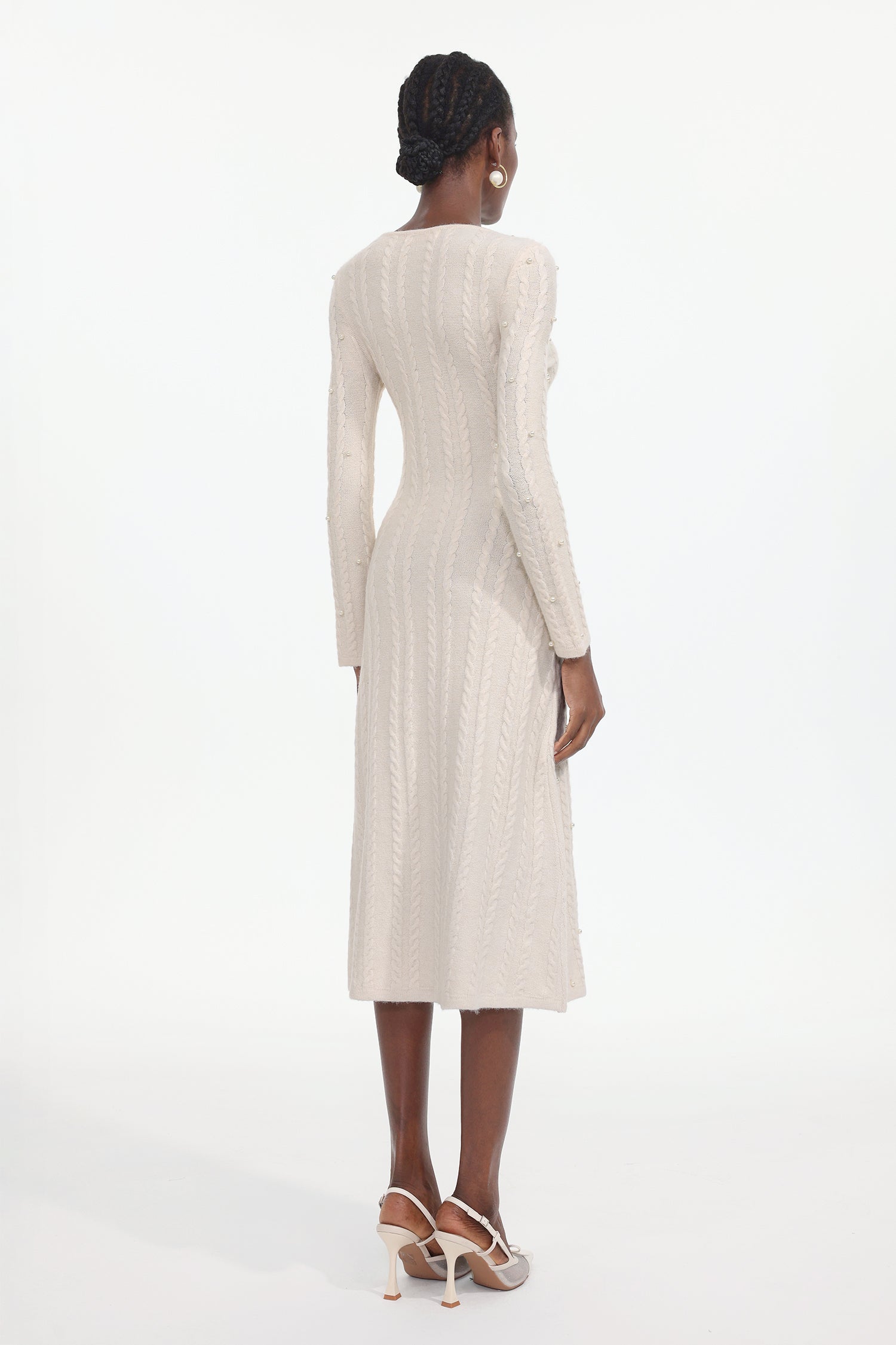 Roseau Elegant Contour Long Sleeve Knit Maxi Dress