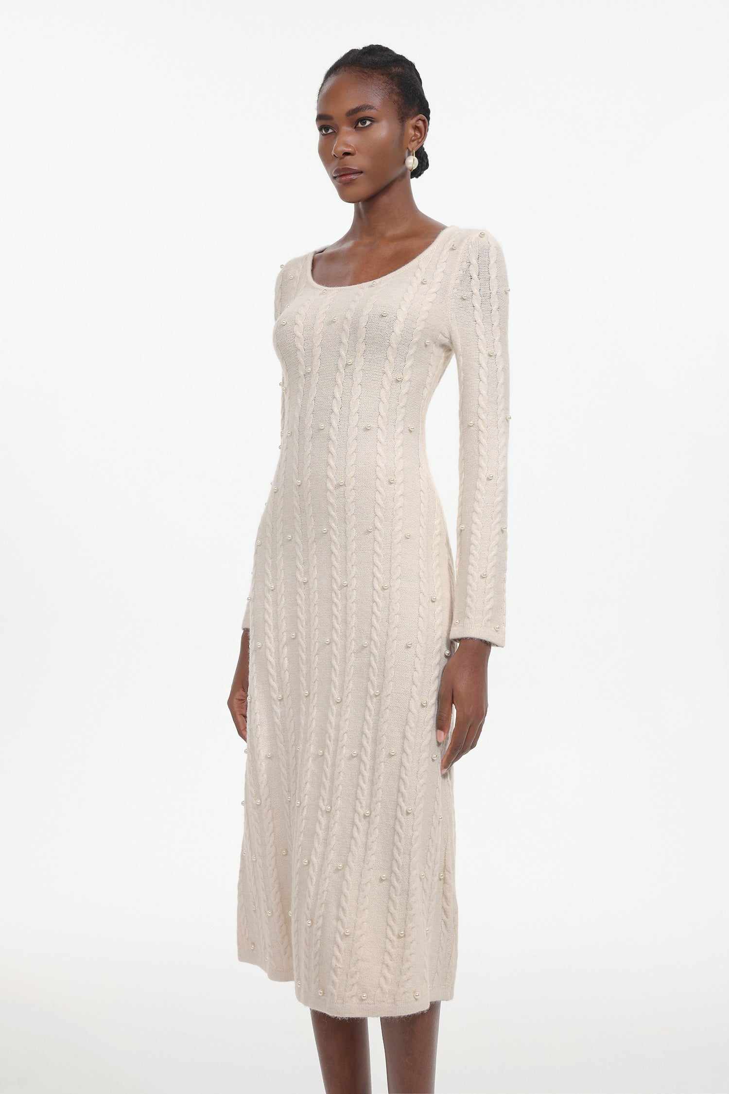 Roseau Elegant Contour Long Sleeve Knit Maxi Dress