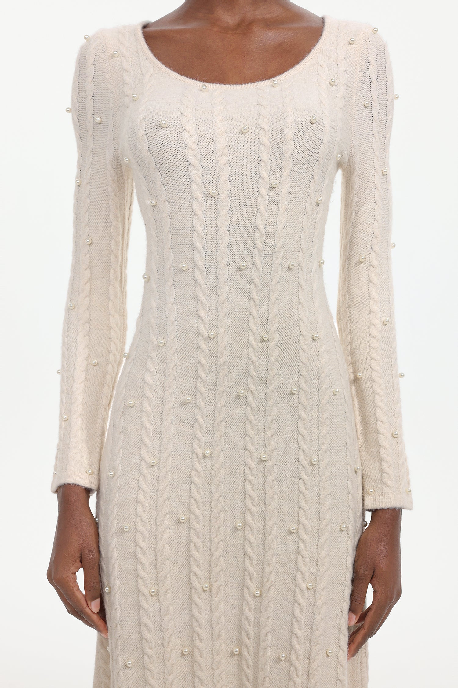 Roseau Elegant Contour Long Sleeve Knit Maxi Dress