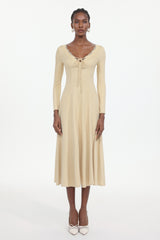 Winola Romantic Flowy Long Sleeve Bow Knit Maxi Dress