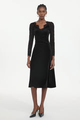 Gianna Elegant Contour Long Sleeve Lace Velvet Maxi Dress