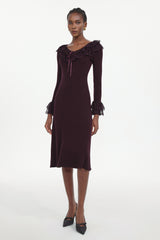 Darja Romantic Flowy Long Sleeve Lace Knit Midi Dress