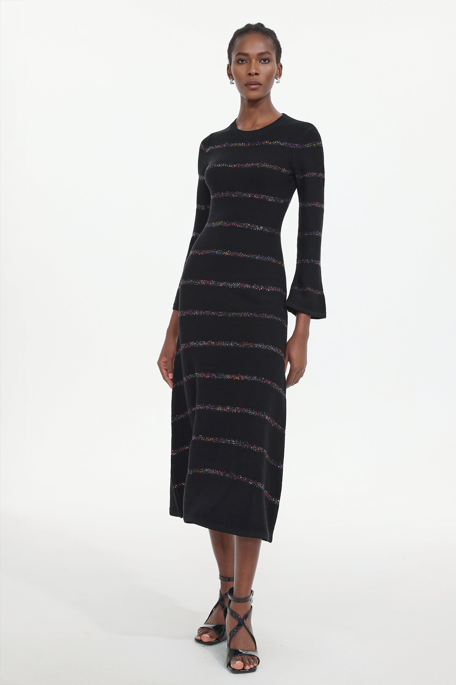 Jikisy Elegant Embellished Round Neck Long Sleeve Knit Maxi Dress