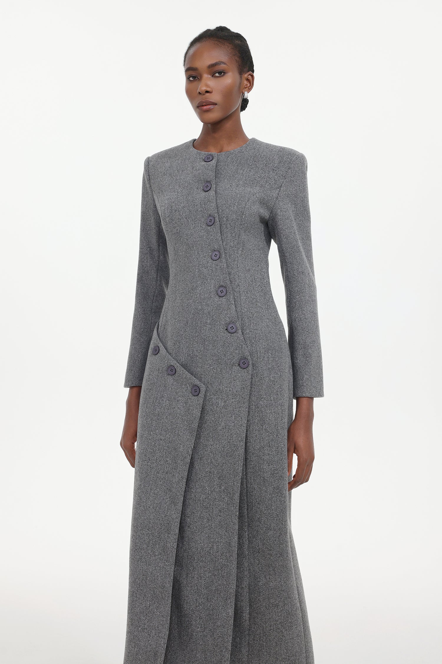 Sliye Classic Tailored Round Neck Long Sleeve Deconstructed Woven Coat