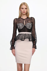 Ymire Sexy Contour Long Sleeve Lace Bandage Mini Dress