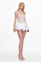 Lzada Romantic Contour Strapless Floral Lace Corset White Mini Dress