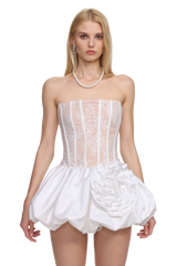 Lzada Romantic Contour Strapless Floral Lace Corset White Mini Dress