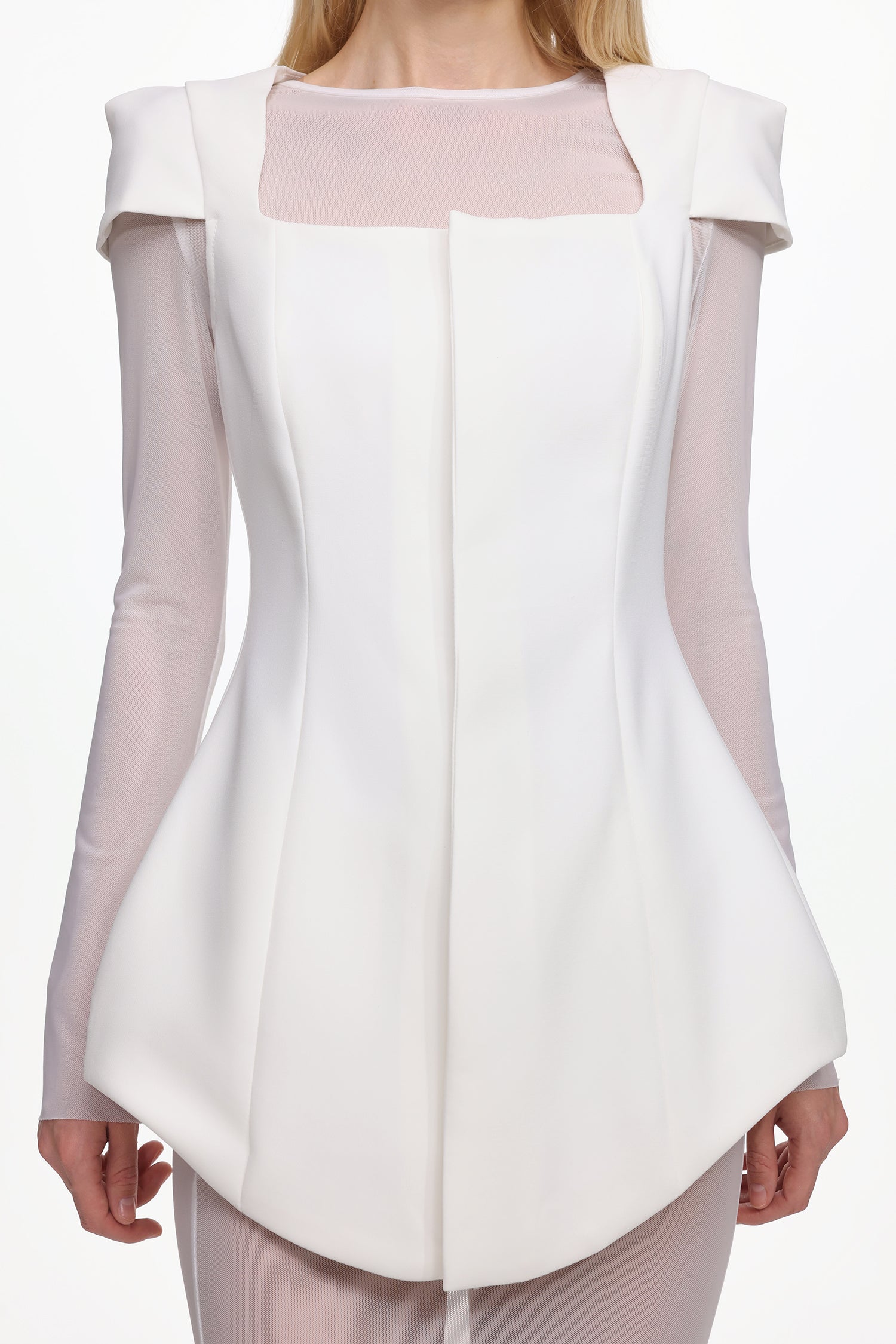Irana Elegant Tailored Long Sleeve Top and Mesh Skirt Set