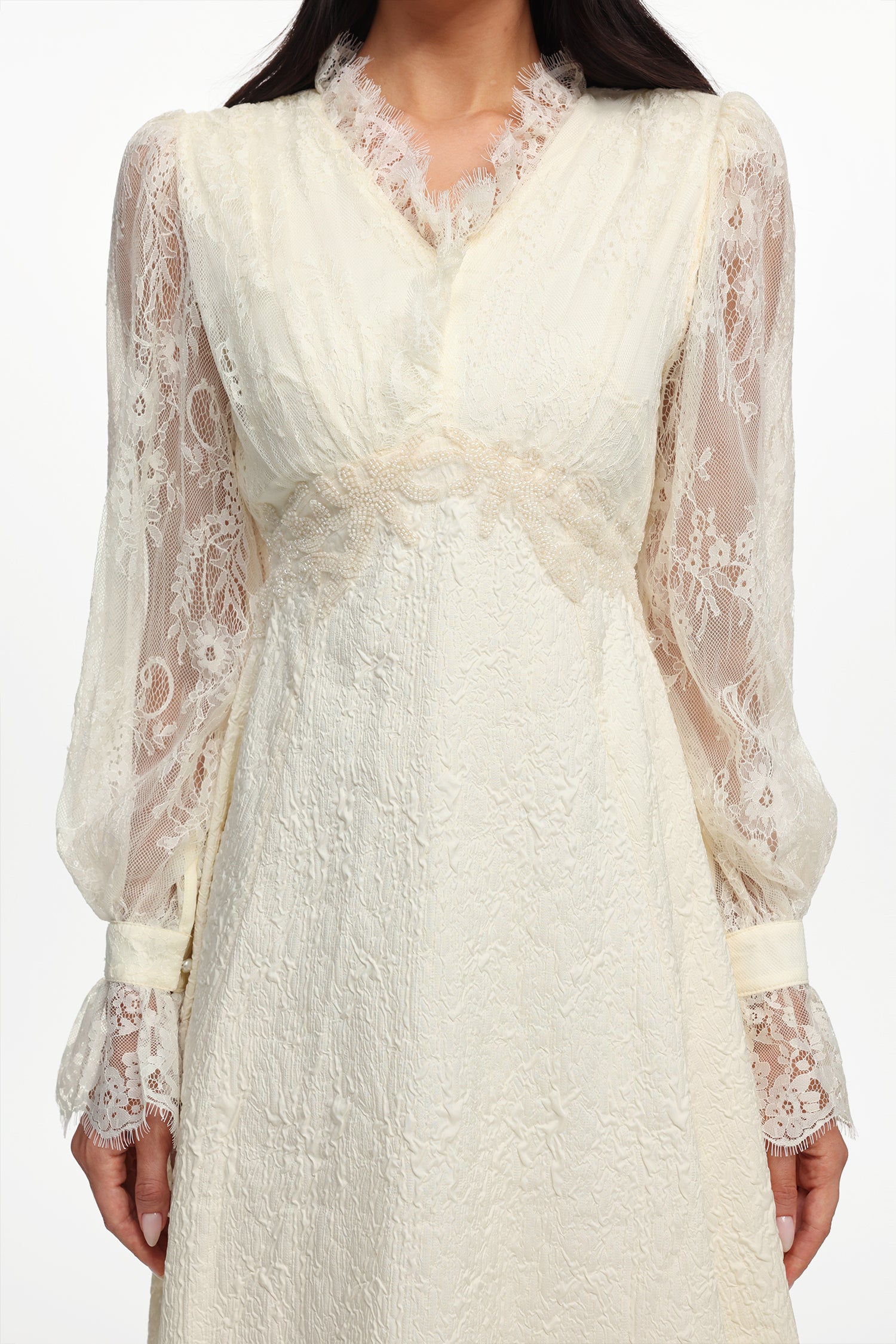 Verna Resort Flowy Long Sleeve Lace Woven Maxi Dress