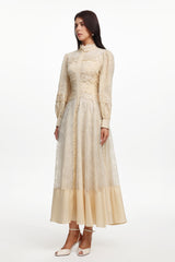 Toto Resort Flowy Long Sleeve Lace Floral Woven Maxi Dress