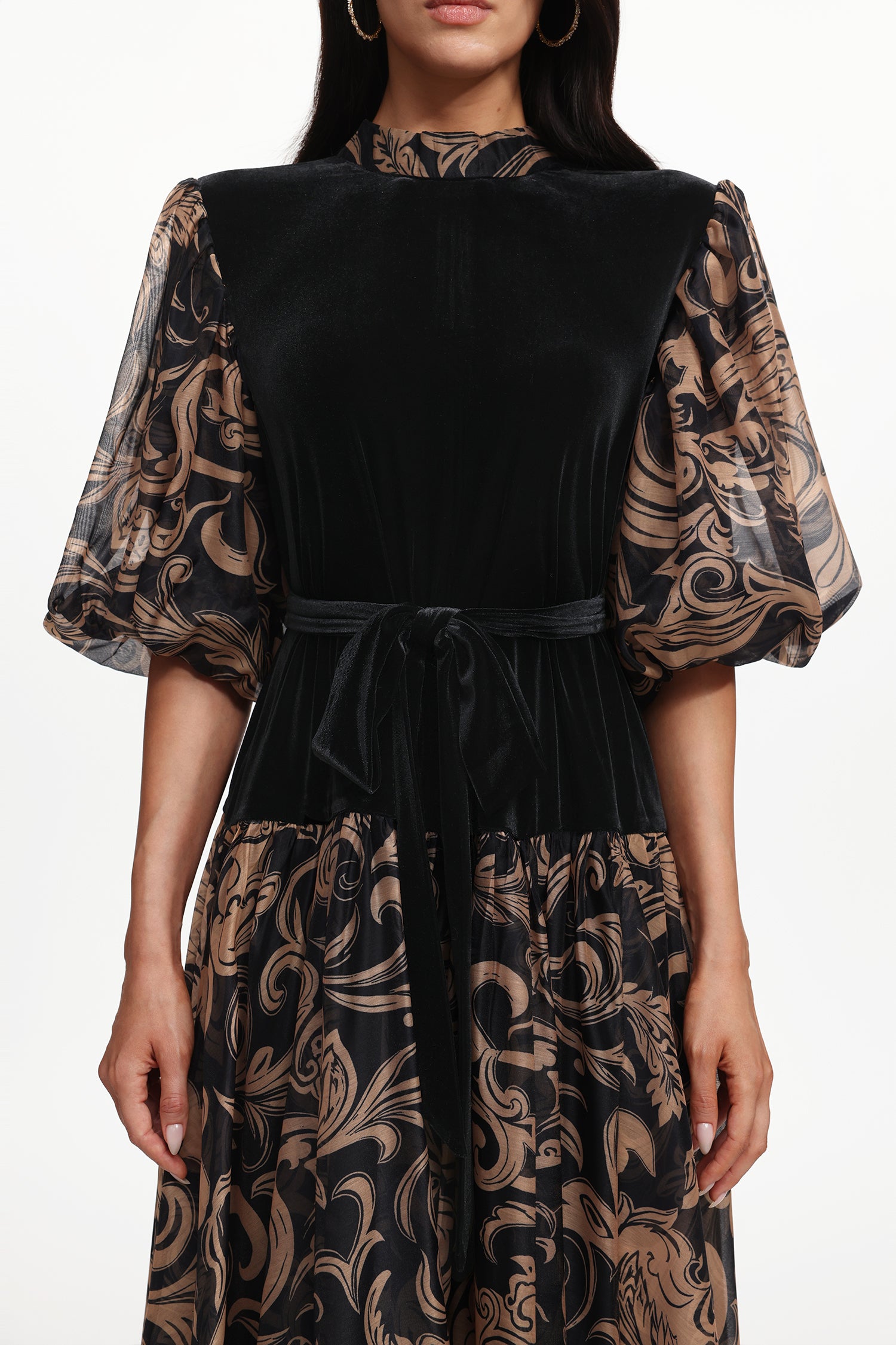 Secyij Resort Flowy Puff Sleeve Printed Woven Maxi Dress