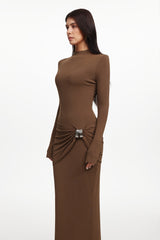 Pippa Elegant Contour Long Sleeve Ruched Knit Maxi Dress
