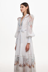 Iomo Resort Flowy Long Sleeve Buttoned Floral Print Woven Maxi Dress