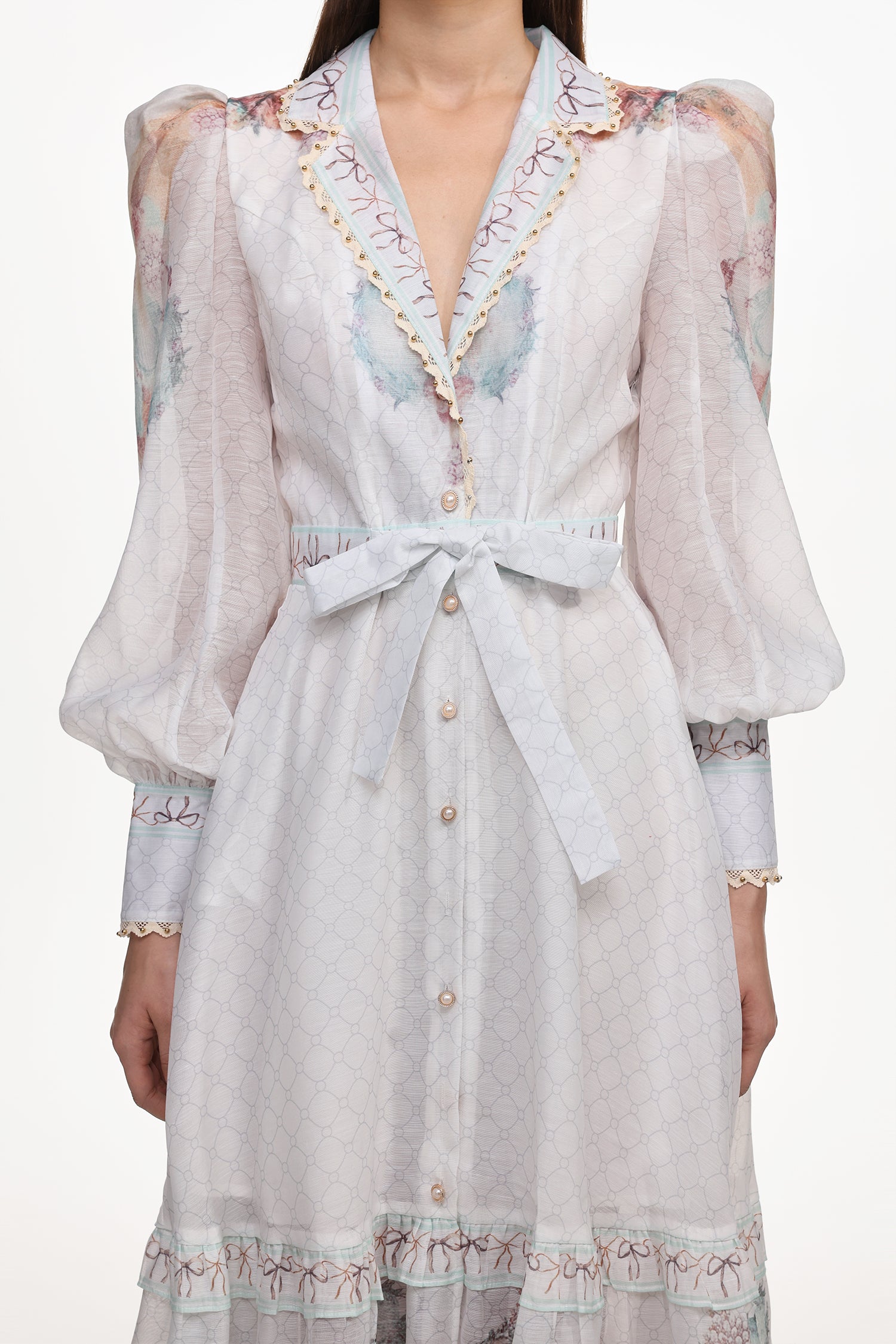 Iomo Resort Flowy Long Sleeve Buttoned Floral Print Woven Maxi Dress