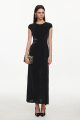 Viaua Chic Contour Sleeveless Cut Out Lace Knit Maxi Dress