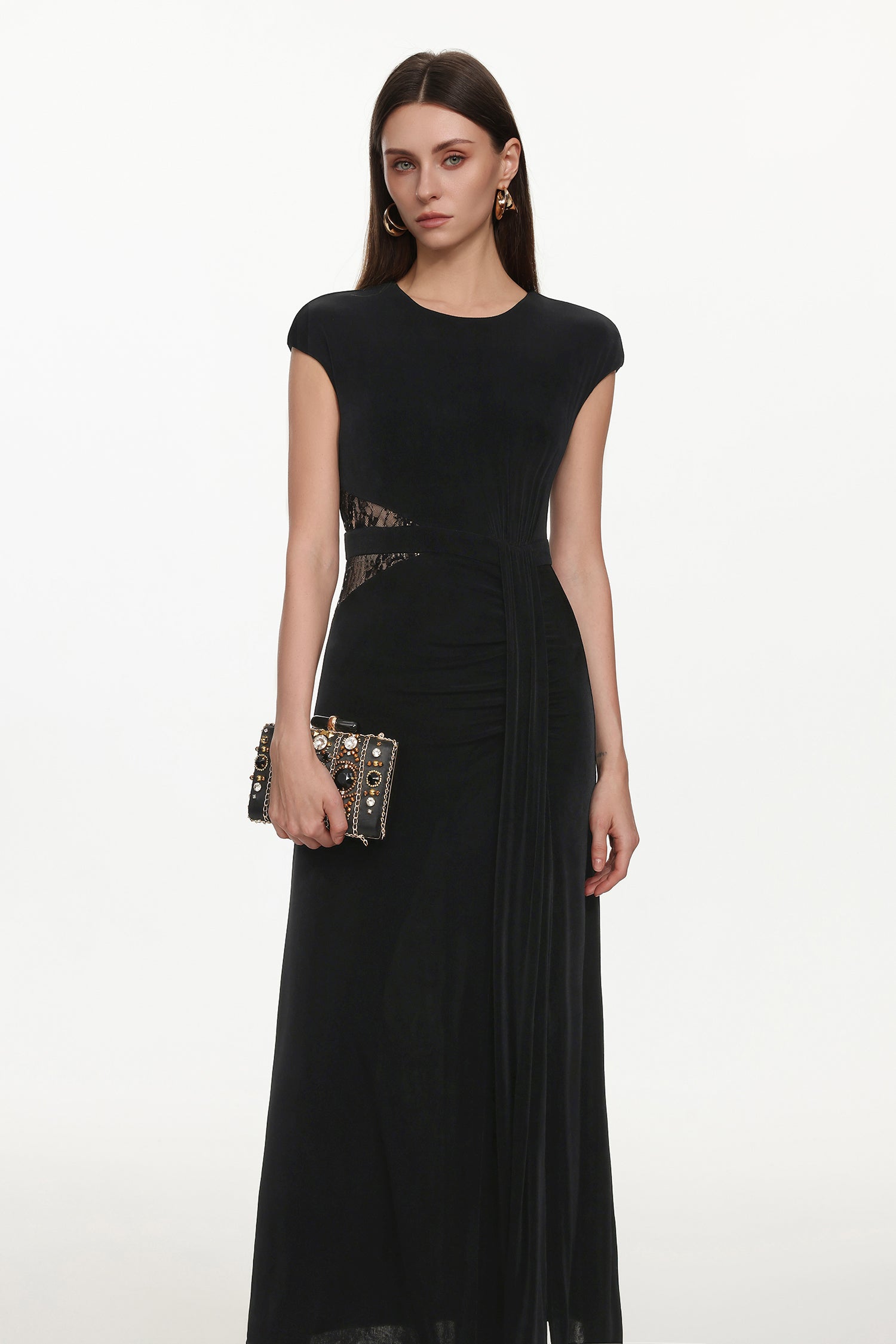 Viaua Chic Contour Sleeveless Cut Out Lace Knit Maxi Dress