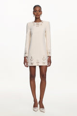 Kerin Elegant Embellished Long Sleeve Rhinestone Woven Mini Dress