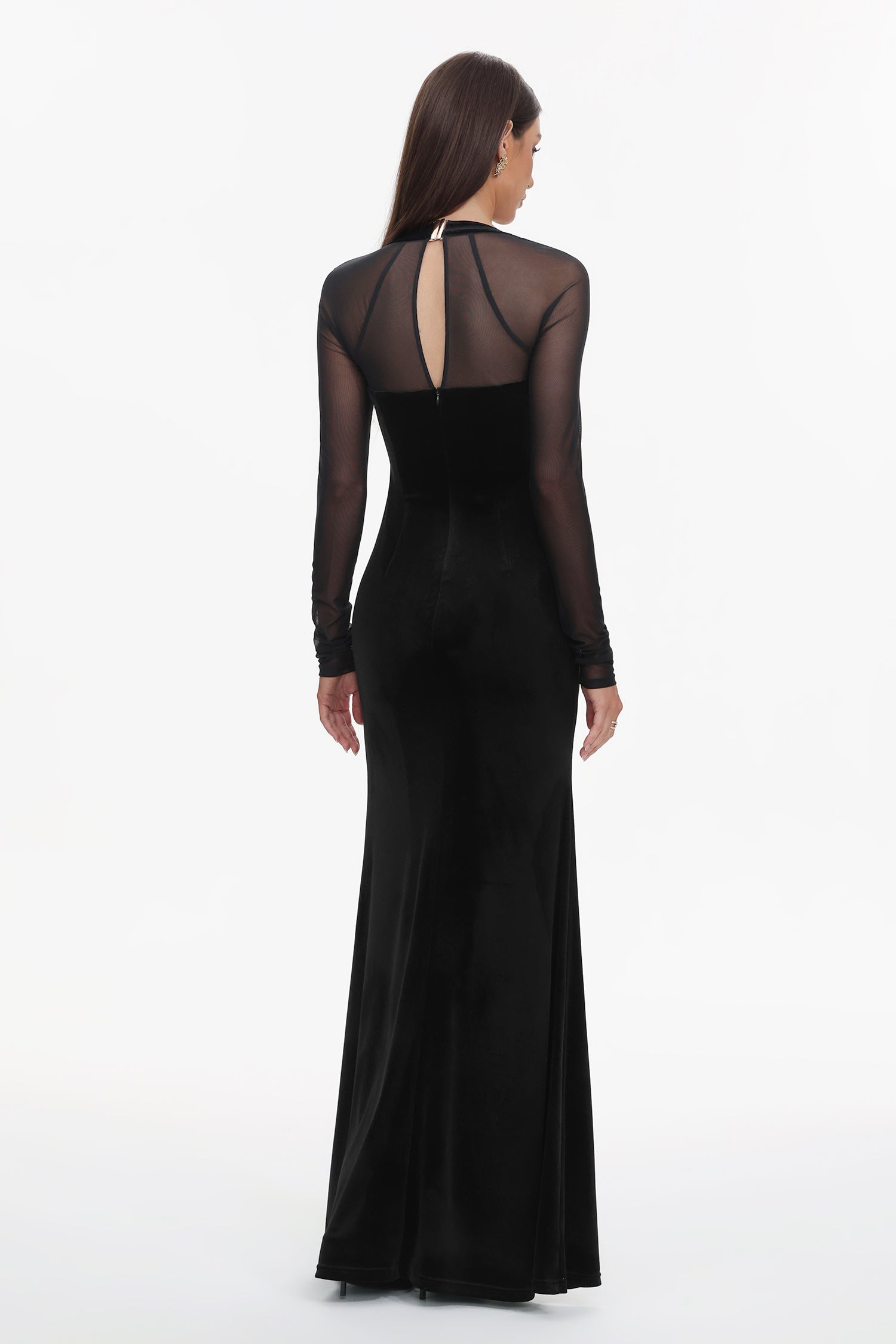 Rae Elegant Contour Long Sleeve High Slit Velvet Maxi Dress