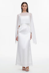 Sinai Elegant Flowy Sleeveless Chiffon Cape Maxi Dress