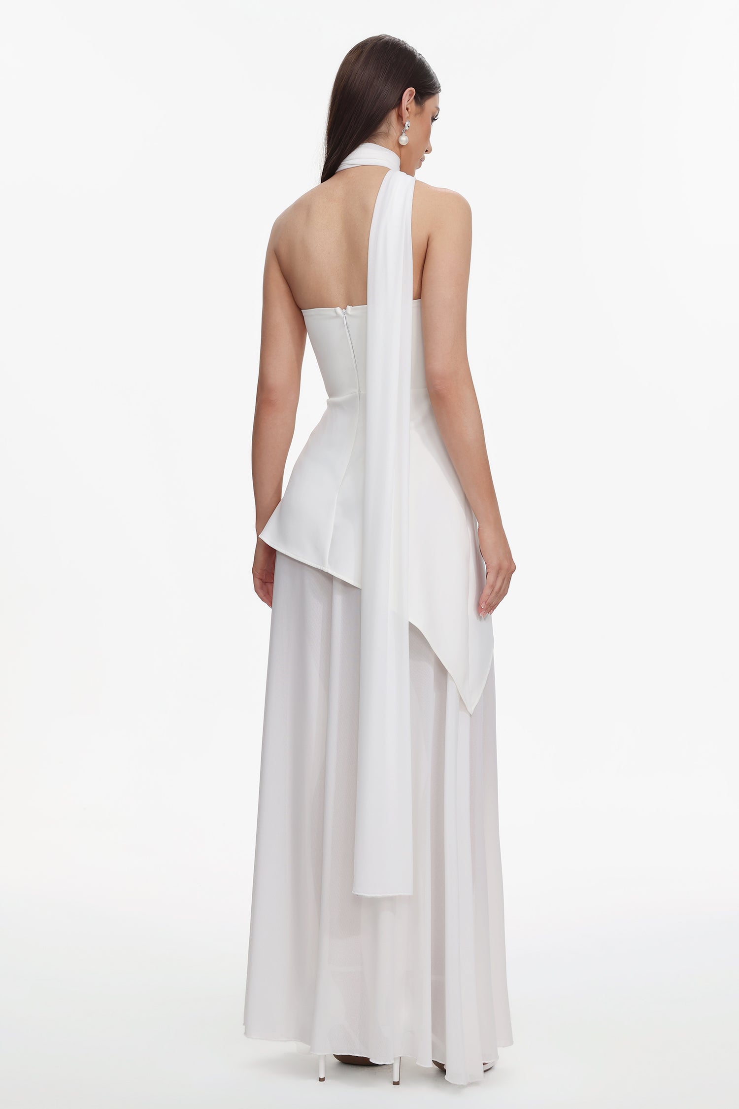 Kater Elegant Tailored Strapless Woven Mesh Maxi Dress