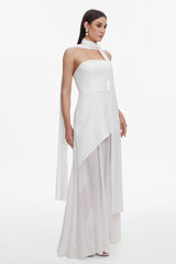 Kater Elegant Tailored Strapless Woven Mesh Maxi Dress