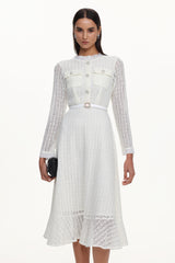 Deme Elegant Flowy Long Sleeve Rhinestone Woven Maxi Dress