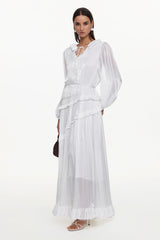 Hlasa Resort Flowy Long Sleeve Ruffle Woven Maxi Dress
