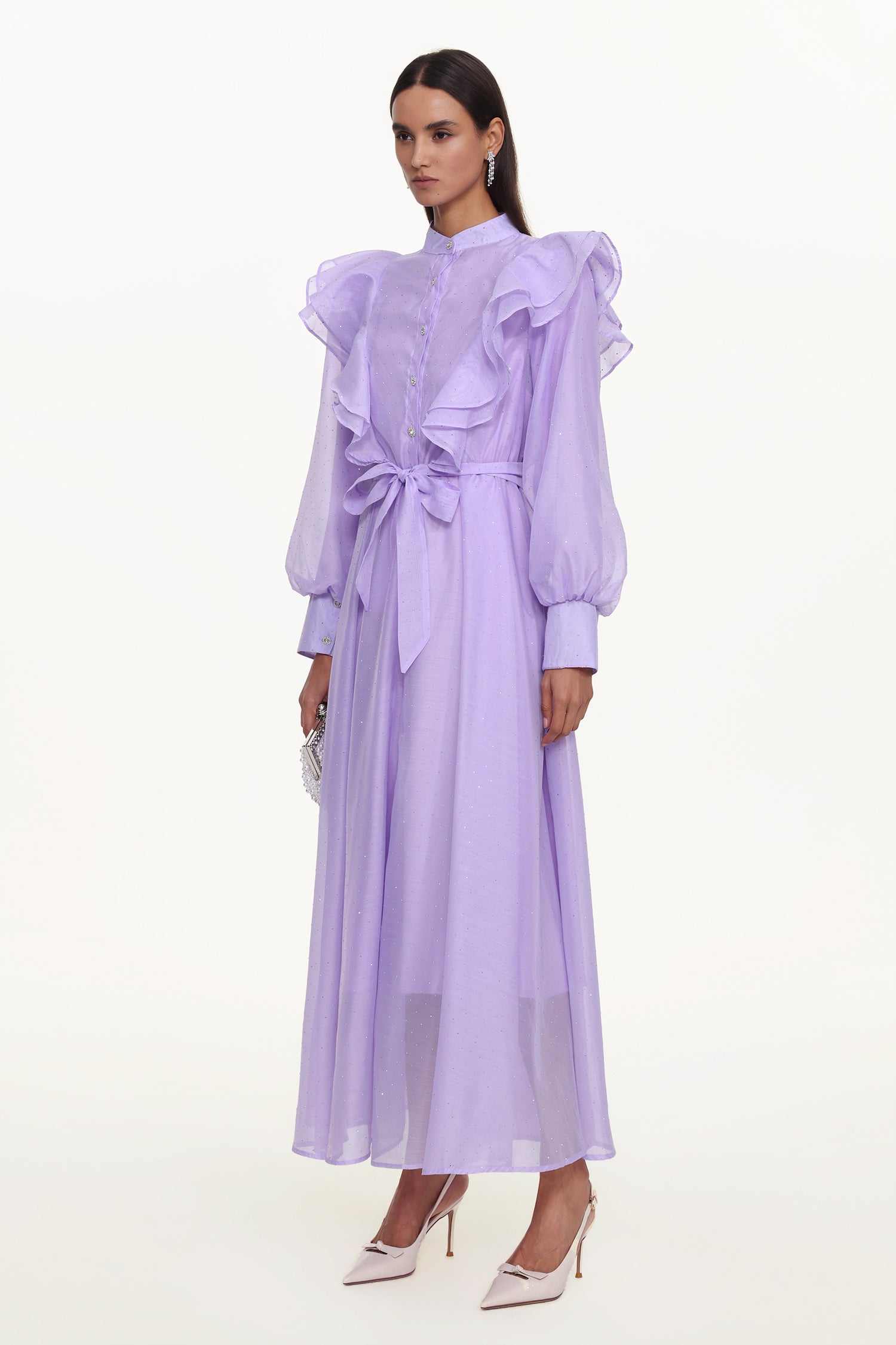 Hattie Resort Flowy Puff Sleeve Ruffle Woven Maxi Dress