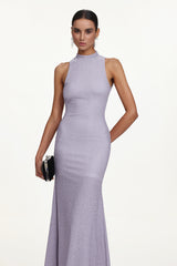 Teela Elegant Contour Halter Sleeveless Shimmering Knit Maxi Dress