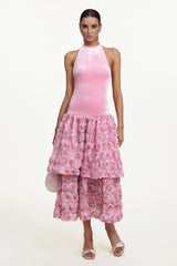 Gunnhild Romantic Contour Halter Floral Velvet Maxi Dress