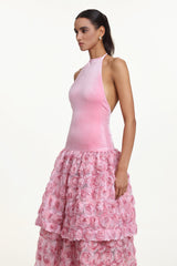 Gunnhild Romantic Contour Halter Floral Velvet Maxi Dress