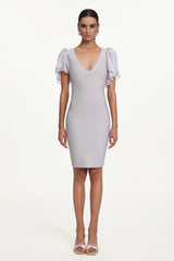 Winiva Classic Contour V Neck Short Sleeve Bandage Midi Dress