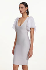 Winiva Classic Contour V Neck Short Sleeve Bandage Midi Dress