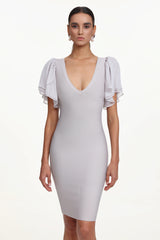 Winiva Classic Contour V Neck Short Sleeve Bandage Midi Dress