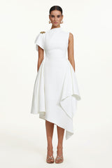 Weren Elegant Contour High Neck Asymmetric Maxi Dress