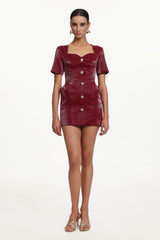 Reggie Romantic Tailored Square Neck Buttoned Faux Leather Mini Dress