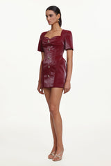 Reggie Romantic Tailored Square Neck Buttoned Faux Leather Mini Dress