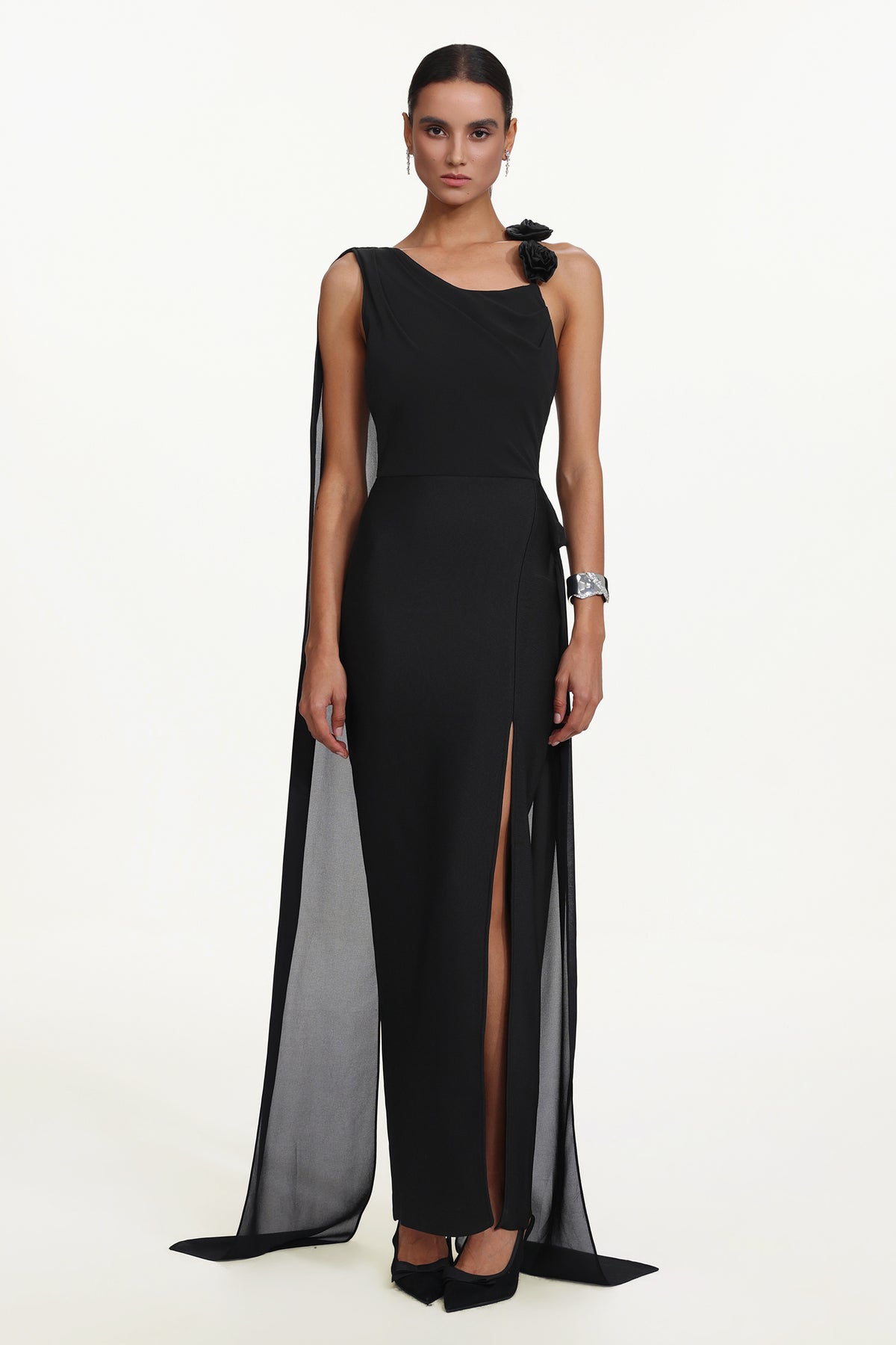 Eliza Elegant Flowy Sleeveless Asymmetric Floral Maxi Dress