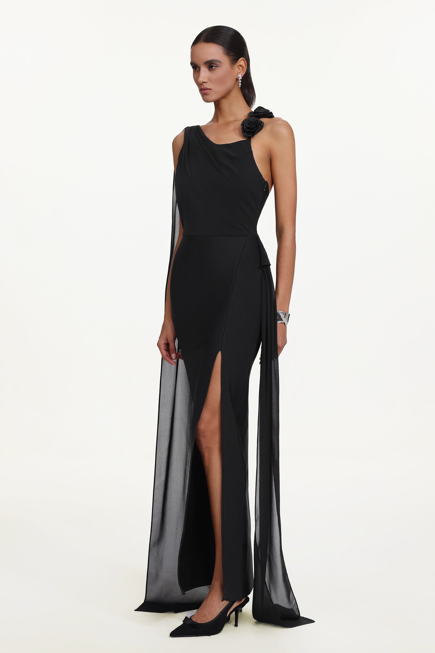 Eliza Elegant Flowy Sleeveless Asymmetric Floral Maxi Dress