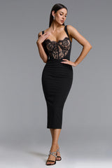 Slare Chic Contour Sleeveless Lace Maxi Dress