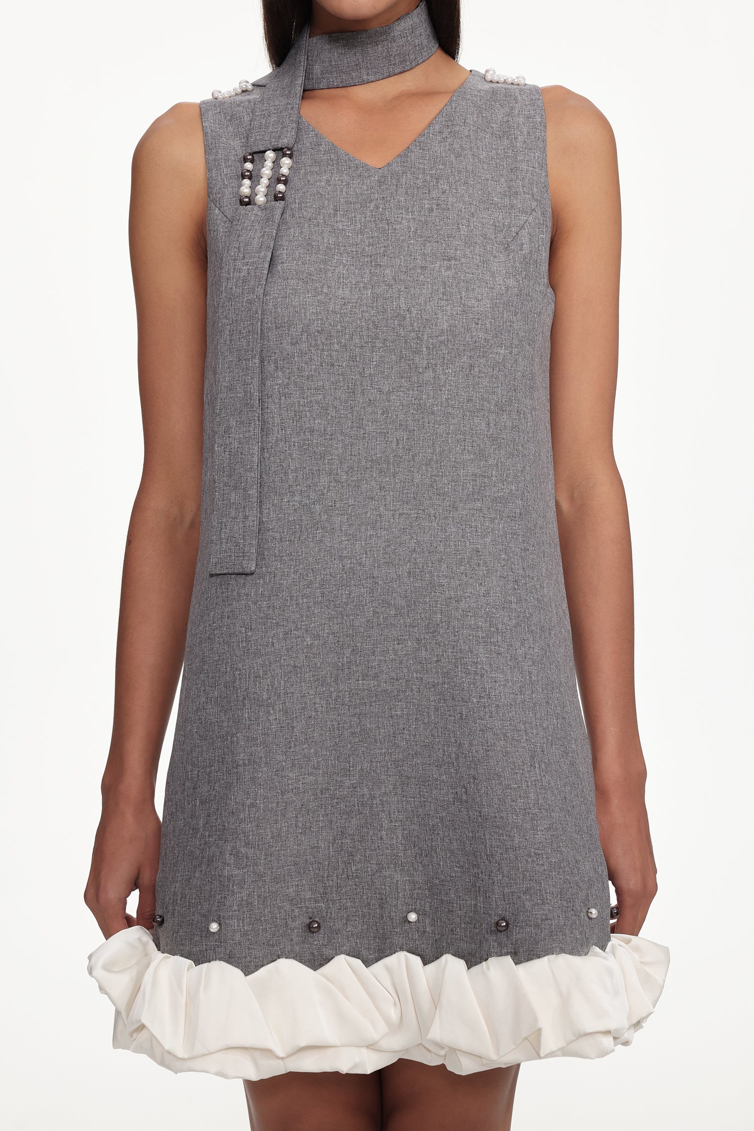 Goldi Chic Tailored V Neck Sleeveless Woven Mini Dress