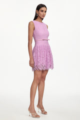 Liara Classic Tailored Round Neck Sleeveless Floral Lace Mini Dress