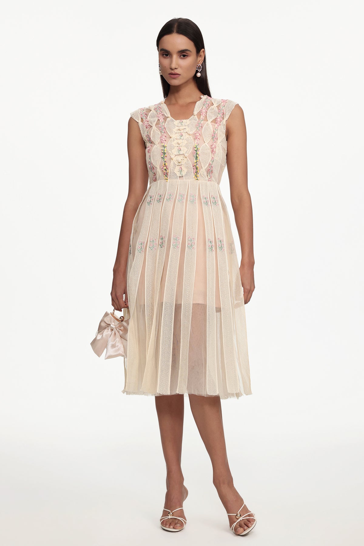 Pako Elegant Tailored Sleeveless Floral Woven Midi Dress