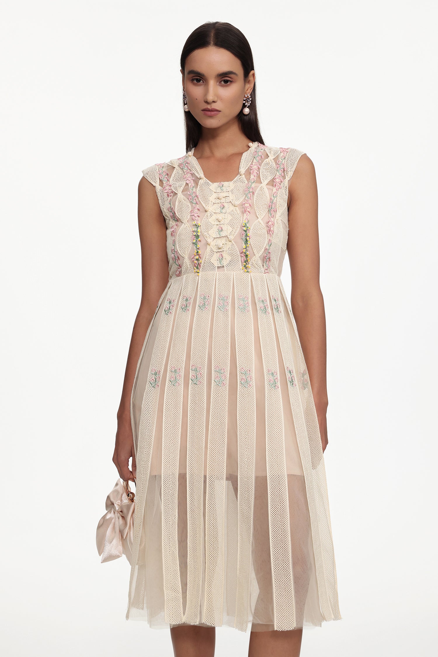 Pako Elegant Tailored Sleeveless Floral Woven Midi Dress