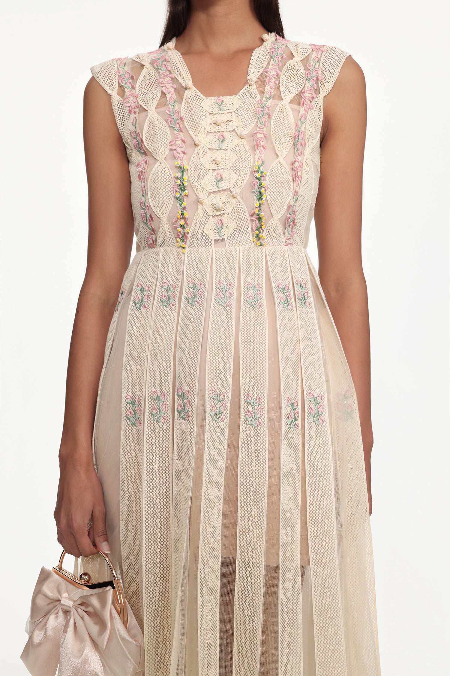 Pako Elegant Tailored Sleeveless Floral Woven Midi Dress