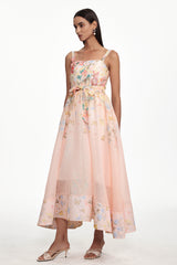 Takila Resort Cinched Sleeveless Butterfly Floral Print Woven Maxi Dress