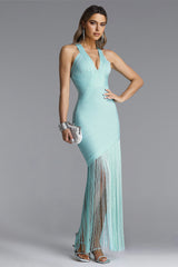Emma Chic Contour V Neck Sleeveless Fringe Bandage Maxi Dress