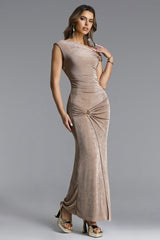 Dorothy Elegant Contour One Shoulder Ruched Metal Ring Knit Maxi Dress