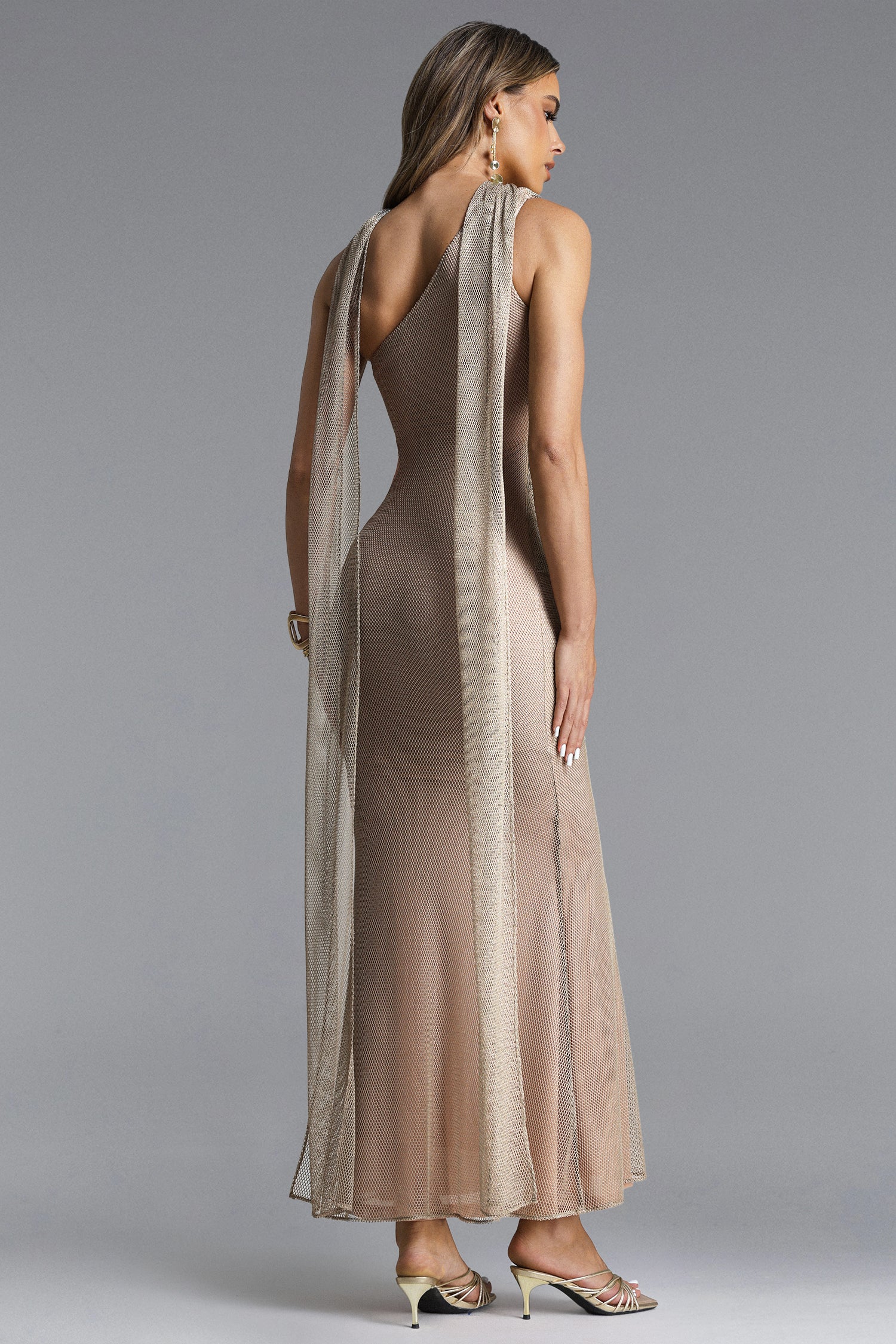 Uabeza Chic Contour One Shoulder Drape Cut Out Maxi Dress